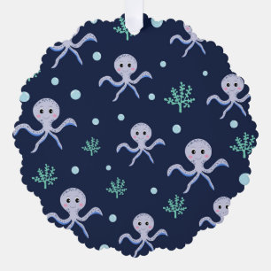 Octopus under the sea kids pattern tree decoration card