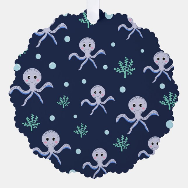 Octopus under the sea kids pattern tree decoration card (Front)