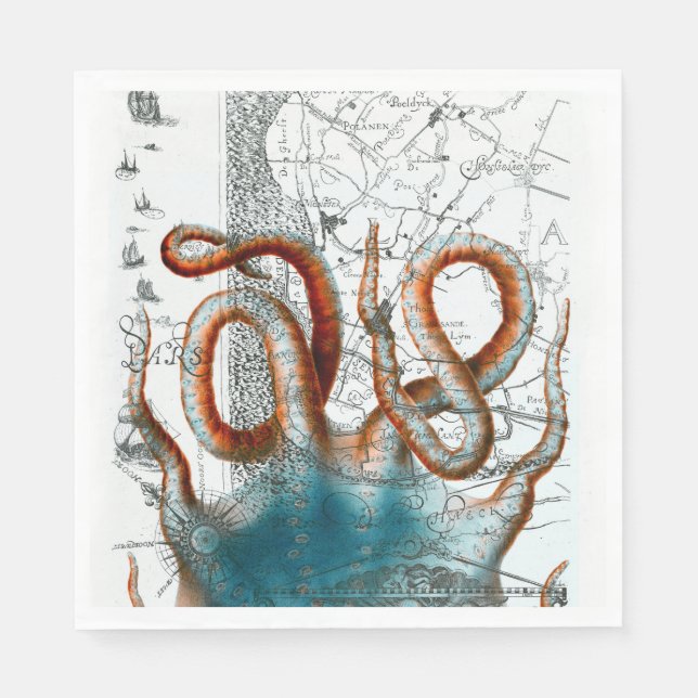 Octopus Vintage Map Napkin (Front)