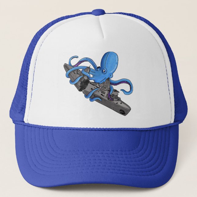 Octopus VS. Oil Tanker Trucker Hat (Front)