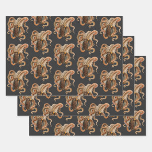 Octopus Vulgaris, Vintage Marine Life Animals Wrapping Paper Sheet