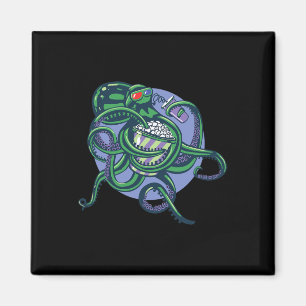 Octopus Watching A Movie - Detailed Graphic Design Magnet