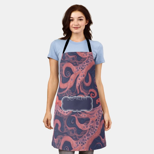 Octopus Watercolor Colourful Personalised Pattern Apron (Worn)