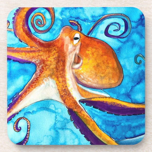 Octopus watercolor under the sea art coaster (Front)