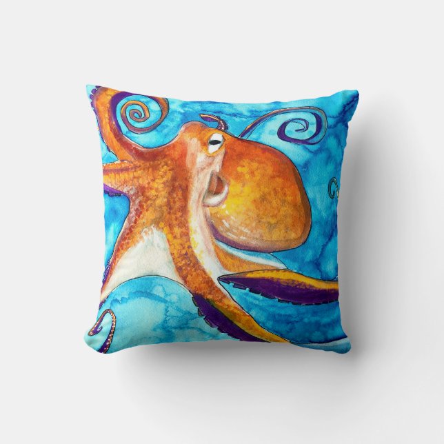 Octopus watercolor under the sea art cushion (Front)