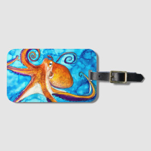 Octopus watercolor under the sea art luggage tag