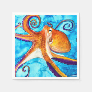 Octopus watercolor under the sea art napkin