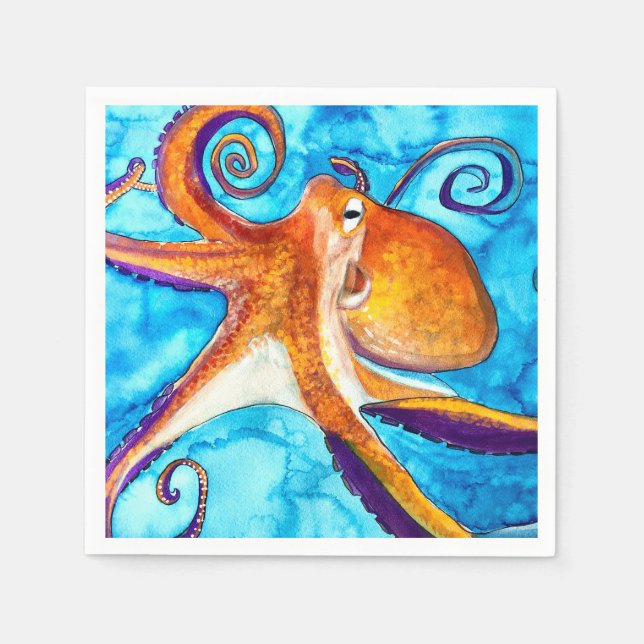 Octopus watercolor under the sea art napkin (Front)