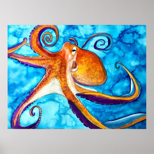 Octopus watercolor under the sea art poster (Front)