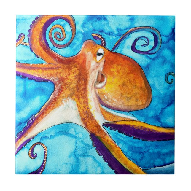 Octopus watercolor under the sea art tile (Front)