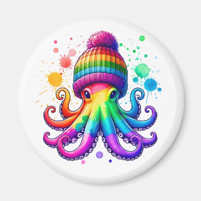 Octopus Wearing A Beenie Magnet (Front)