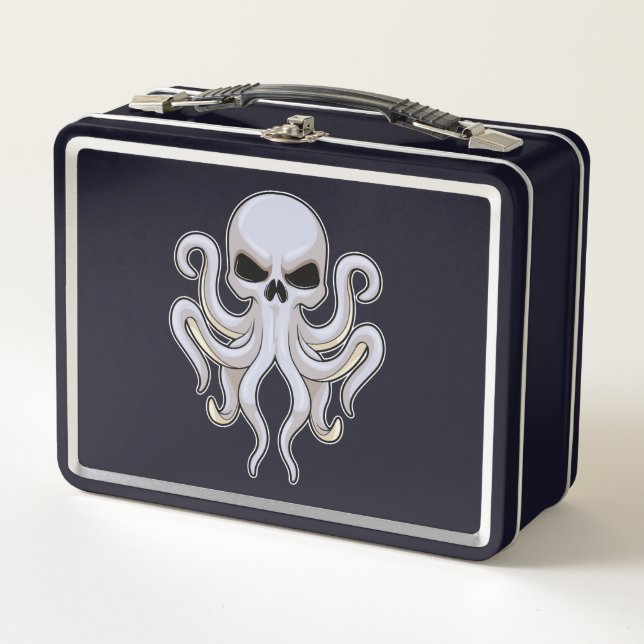 Octopus with 8 Arms & Skull Metal Lunch Box (Front)