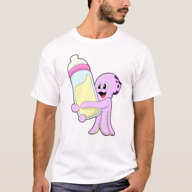 Octopus with Baby bottle Milk T-Shirt (Front)