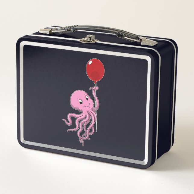 Octopus with Balloon Metal Lunch Box (Front)