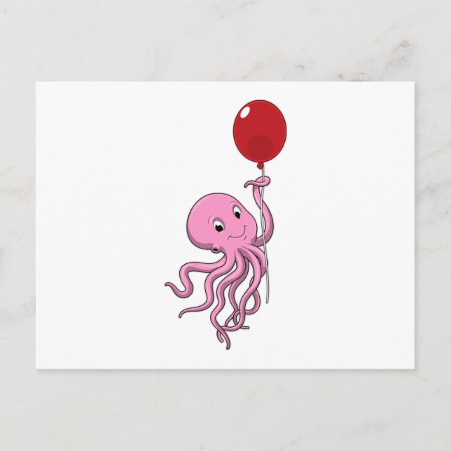 Octopus with Balloon Postcard (Front)