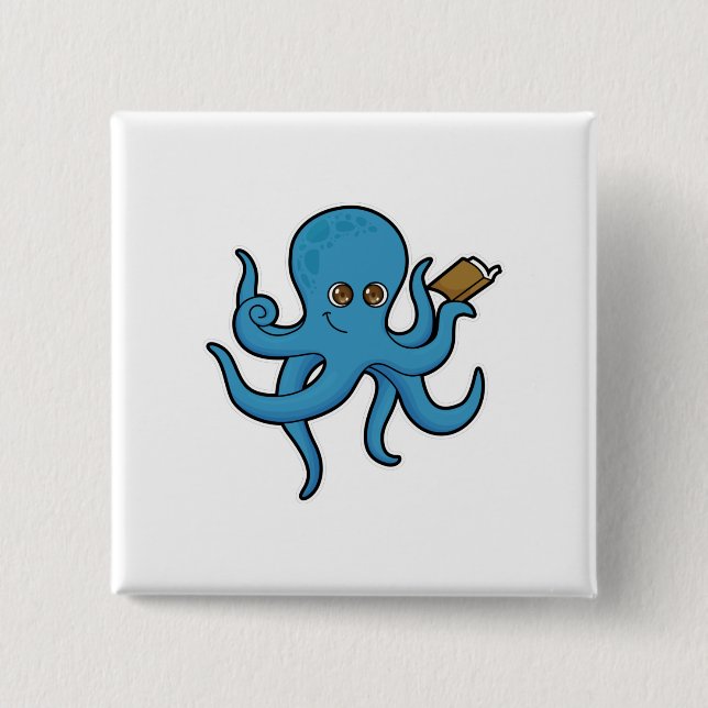 Octopus with Book 15 Cm Square Badge (Front)