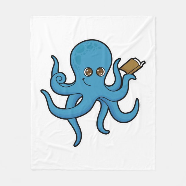 Octopus with Book Fleece Blanket (Front)