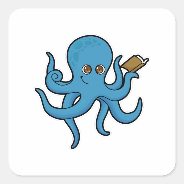 Octopus with Book Square Sticker (Front)