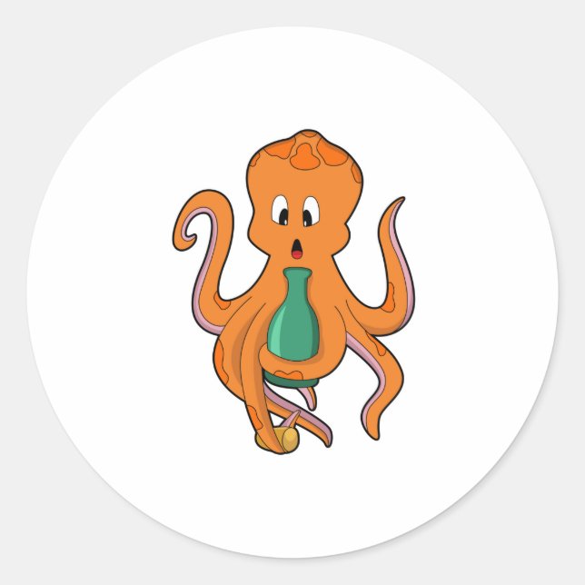 Octopus with Bottle.PNG Classic Round Sticker (Front)