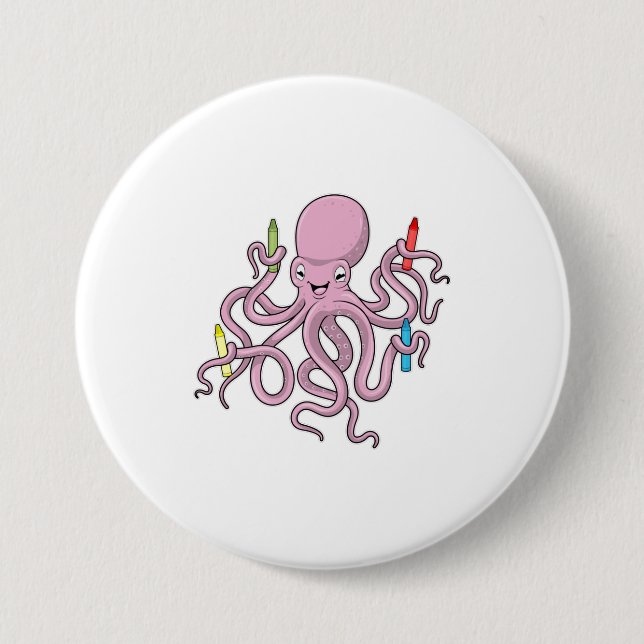 Octopus with Crayon 7.5 Cm Round Badge (Front)