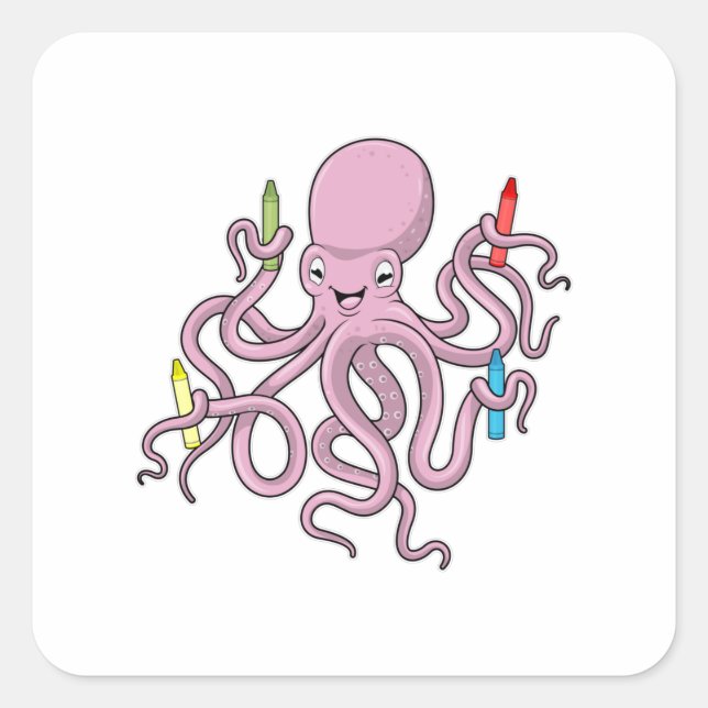 Octopus with Crayon Square Sticker (Front)