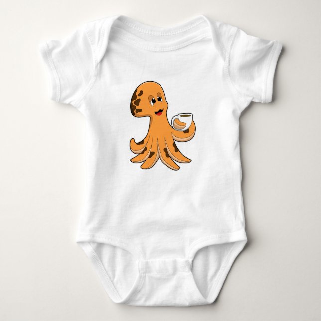Octopus with Cup of Coffee Baby Bodysuit (Front)