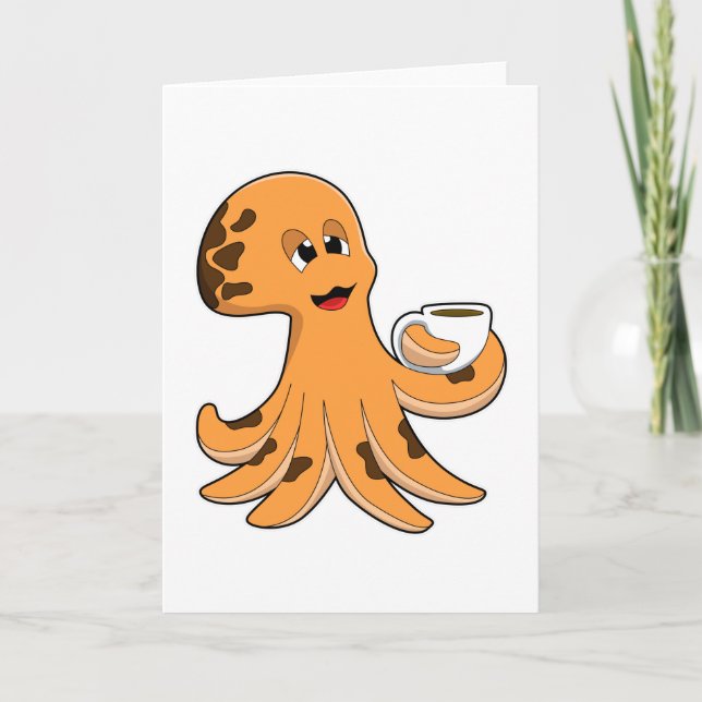 Octopus with Cup of Coffee Card (Front)