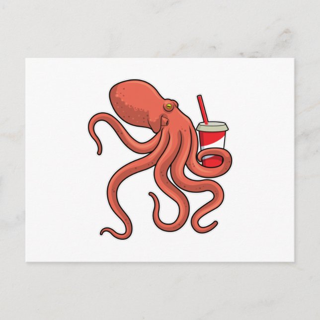 Octopus with Drink Postcard (Front)