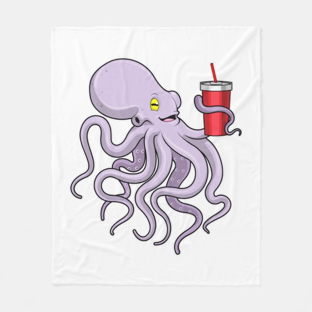 Octopus with Drinking mug Fleece Blanket (Front)