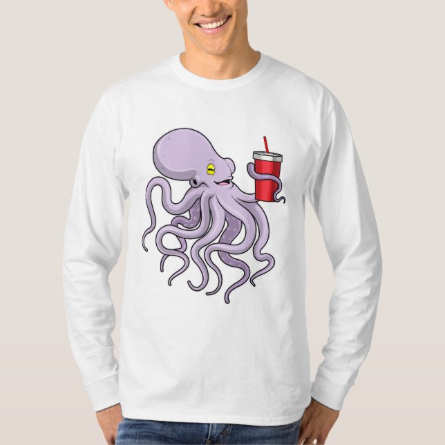 Octopus with Drinking mug T-Shirt (Front)