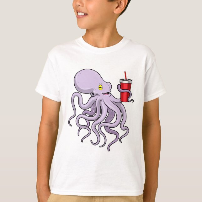 Octopus with Drinking mug T-Shirt (Front)