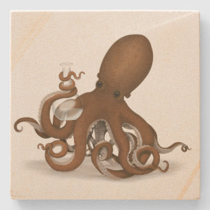 Octopus with Glass Flask Steampunk Nautical Animal Stone Coaster