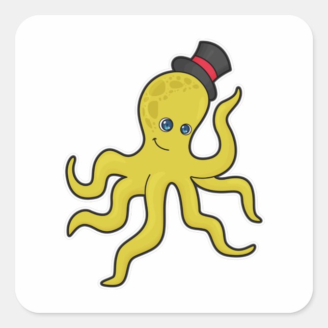 Octopus with Hat Square Sticker (Front)