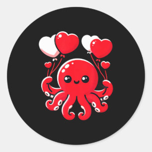 Octopus With Heart Balloons Adorable Valentines Da Classic Round Sticker