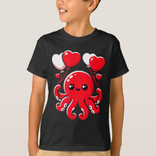 Octopus With Heart Balloons Adorable Valentines Da T-Shirt