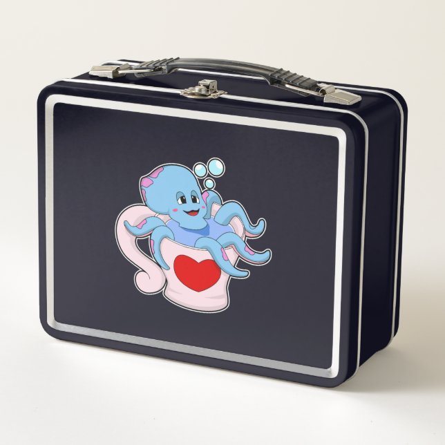 Octopus with Heart Cup.PNG Metal Lunch Box (Front)