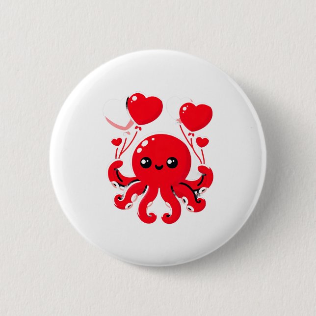 Octopus With Heart Lloons Adorable Valentines Day  6 Cm Round Badge (Front)