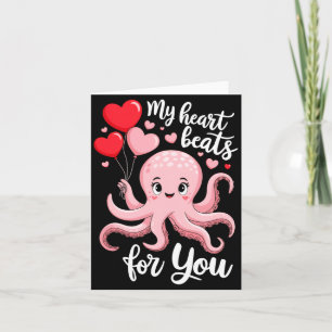 Octopus With Heart Lloons My Heart Beats For You V Card