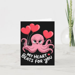 Octopus With Heart Lloons My Heart Beats For You V Card