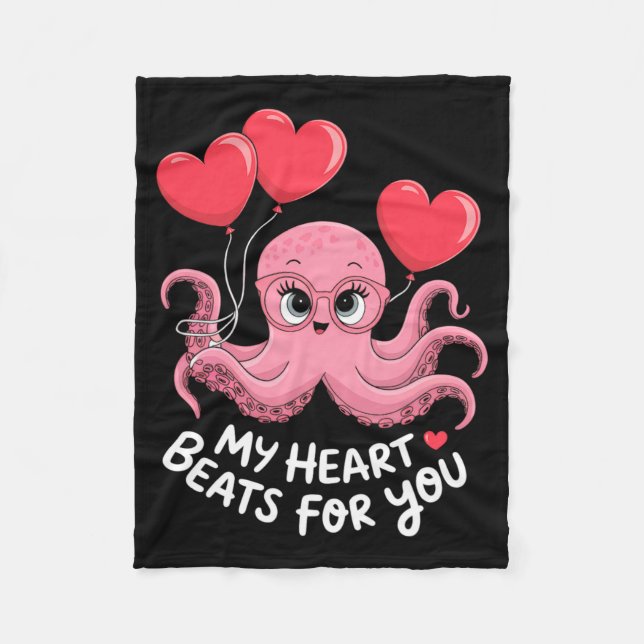 Octopus With Heart Lloons My Heart Beats For You V Fleece Blanket (Front)