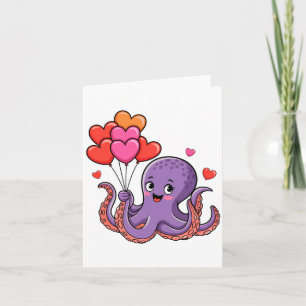 Octopus With Heart Lloons Valentine Day  Card