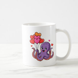 Octopus With Heart Lloons Valentine Day  Coffee Mug