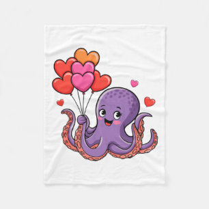 Octopus With Heart Lloons Valentine Day  Fleece Blanket