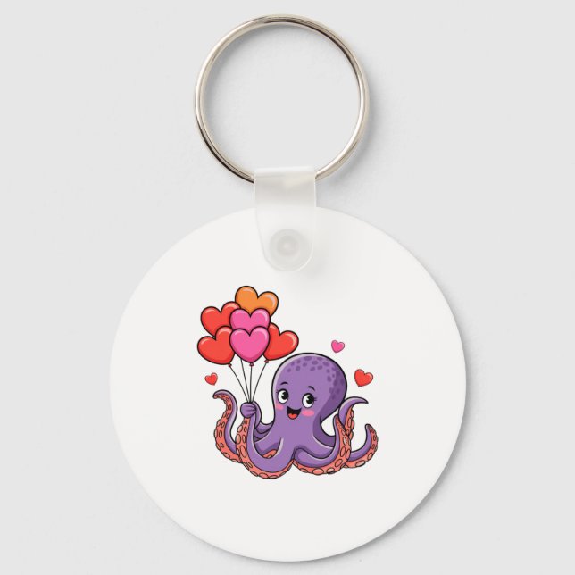 Octopus With Heart Lloons Valentine Day  Key Ring (Front)