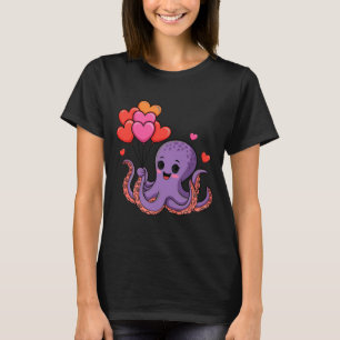 Octopus With Heart Lloons Valentine Day T-Shirt