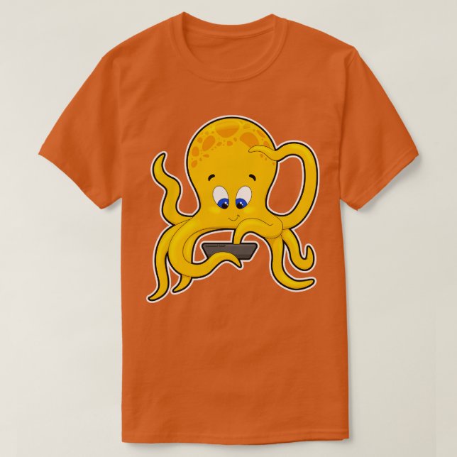 Octopus with Laptop T-Shirt (Design Front)