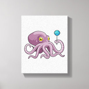 Octopus with Lollipop Canvas Print