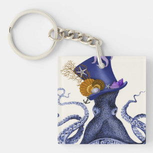 Octopus with Nautical Hat Key Ring
