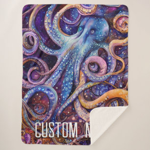 Octopus with Personalised Name Aquatic Life Sherpa Blanket
