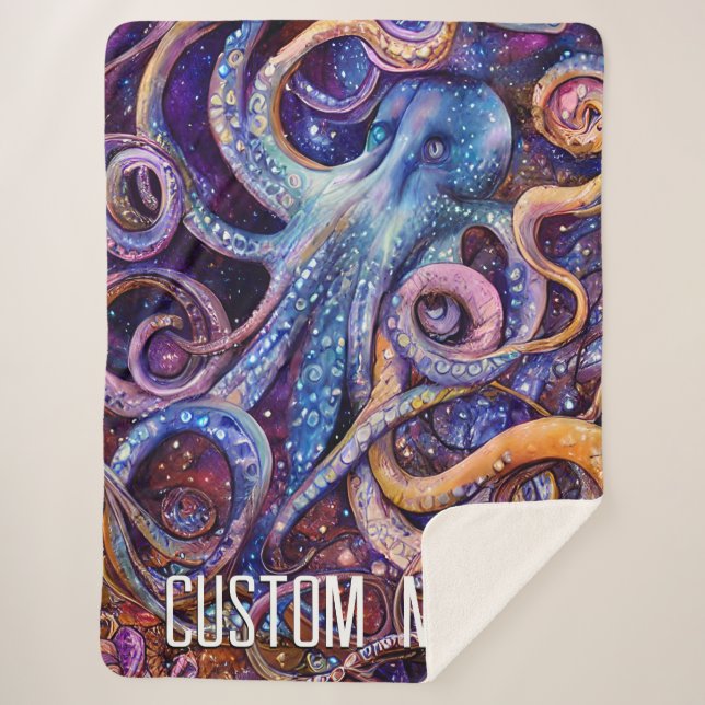 Octopus with Personalised Name Aquatic Life Sherpa Blanket (Front)